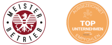 Gütesiegel von WKO Meisterbetrieb und FirmenABC als Top Unternehmen